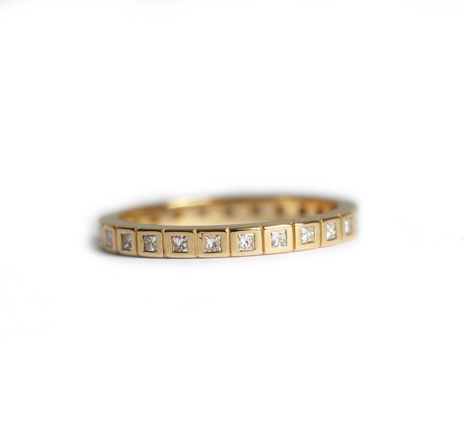 Simple Princess-Cut White Diamonds Eternity Wedding Ring