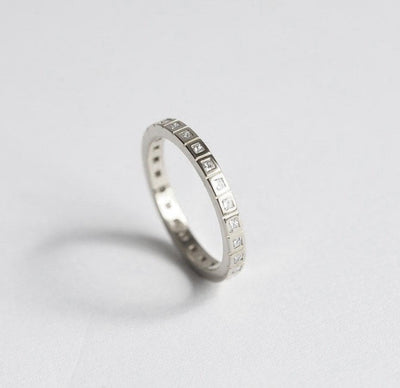 Simple Princess-Cut White Diamonds Eternity Wedding Ring