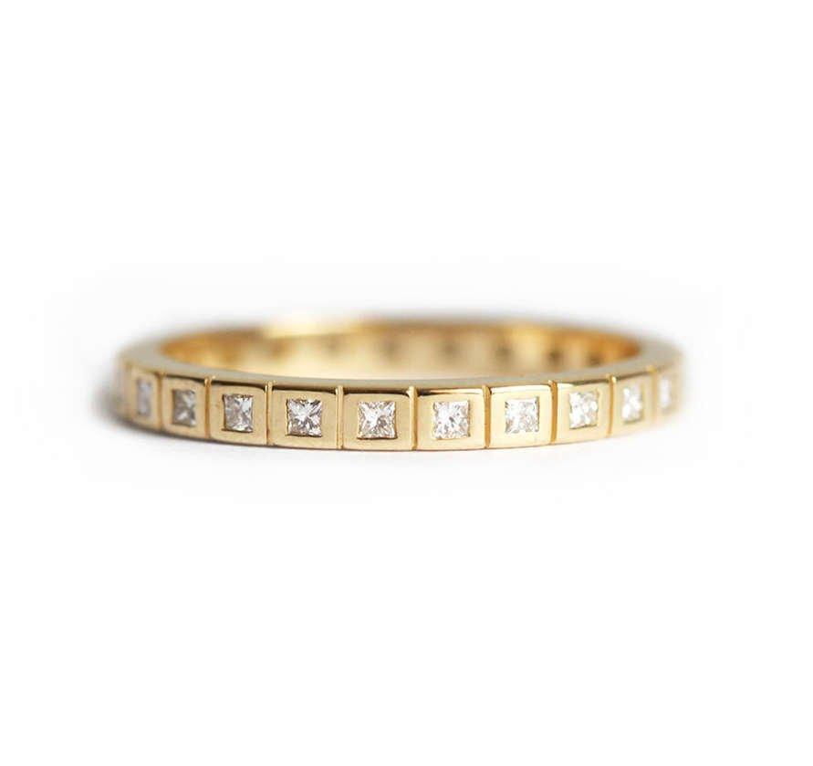 Simple Princess-Cut White Diamonds Eternity Wedding Ring