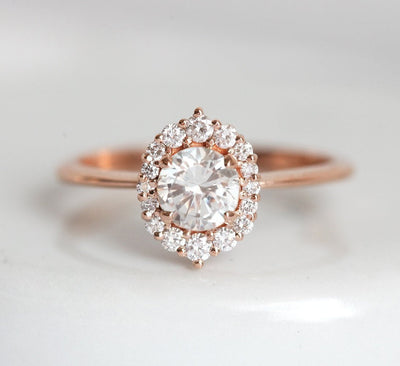 Round White Diamond Halo Ring with Side White Diamonds