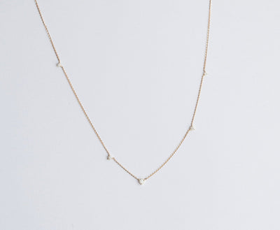 Round White Diamond Station Necklace with Gold Chain