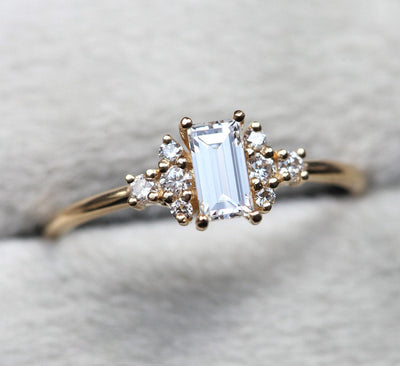 Baguette White Diamond Cluster Ring with Side White Diamonds