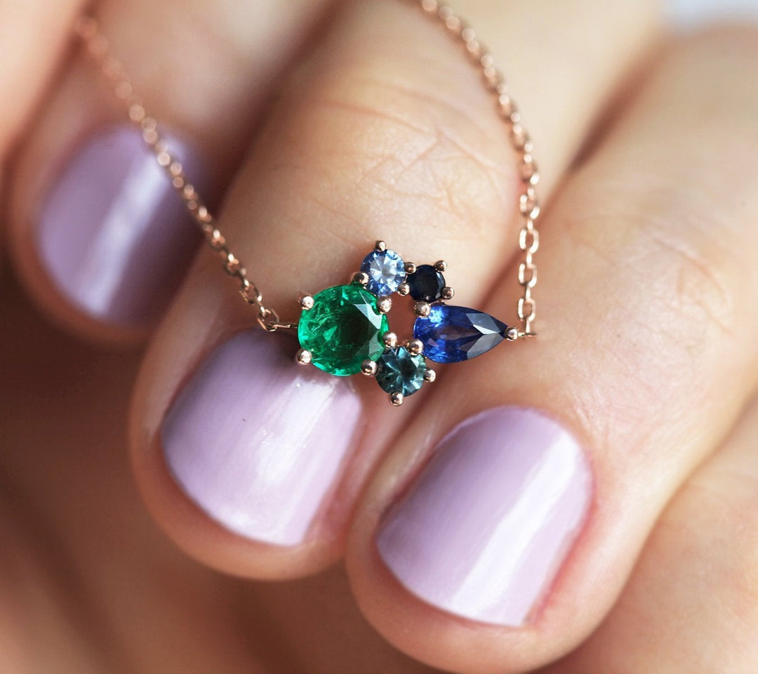 Fallon Sapphire and Emerald Cluster Necklace Capucinne