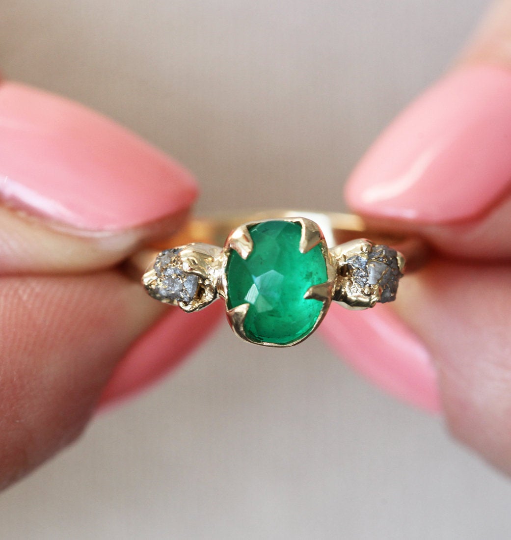 Unpolished emerald ring sales