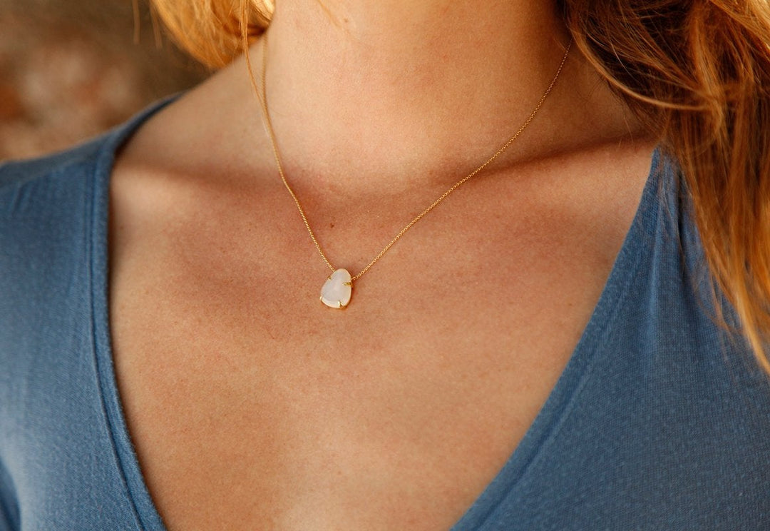 Pink tourmaline and peach high quality moonstone gemstone gold pendant necklace