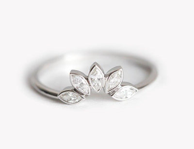 Marquise-Cut Diamond Petal Crown Band Ring