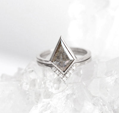 Kite Salt & Pepper Diamond, Platinum Ring Set with White Diamond  Side Stones