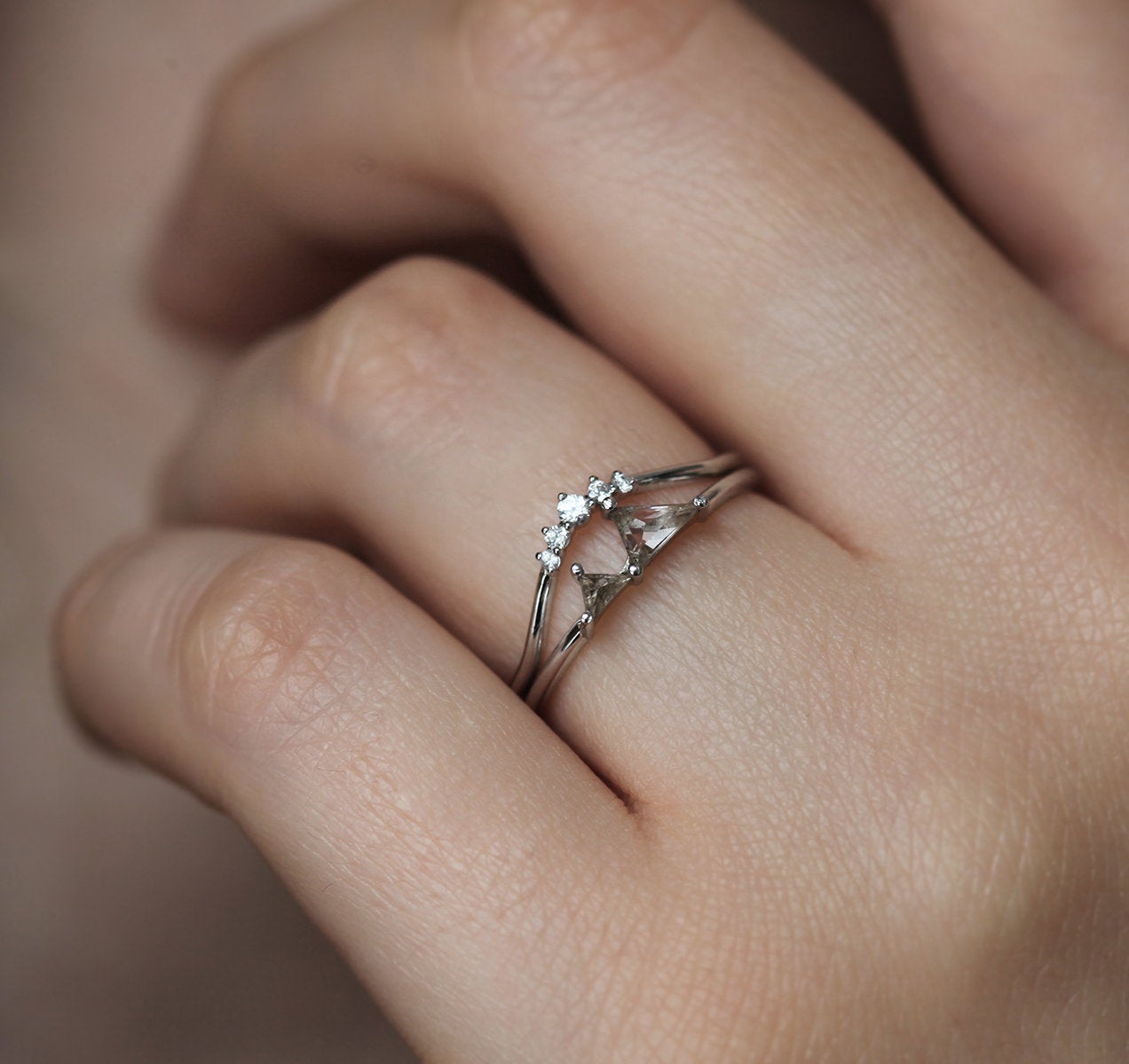 Gemstone White Gold Mountain Ring and Mountain White Gold Ring