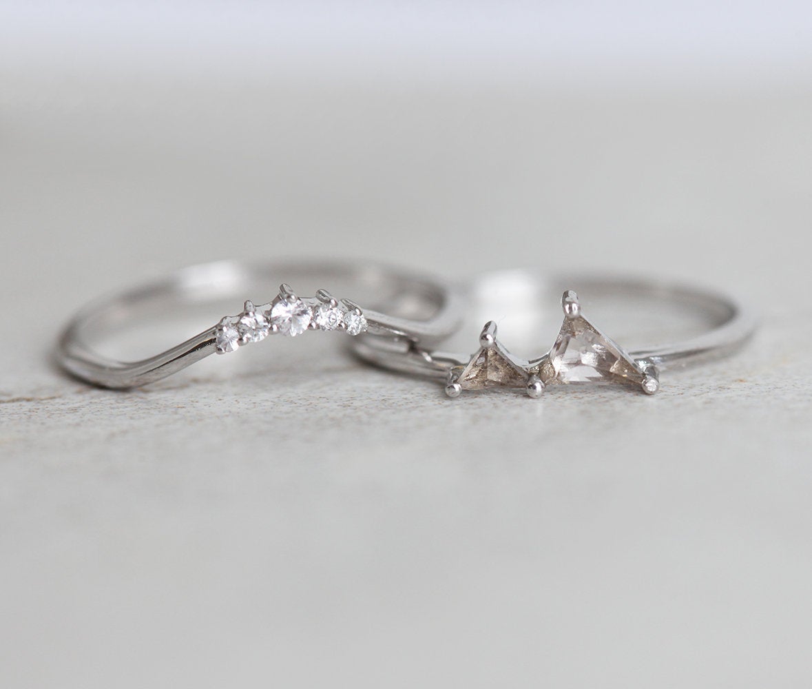 Gemstone White Gold Mountain Ring and Mountain White Gold Ring set