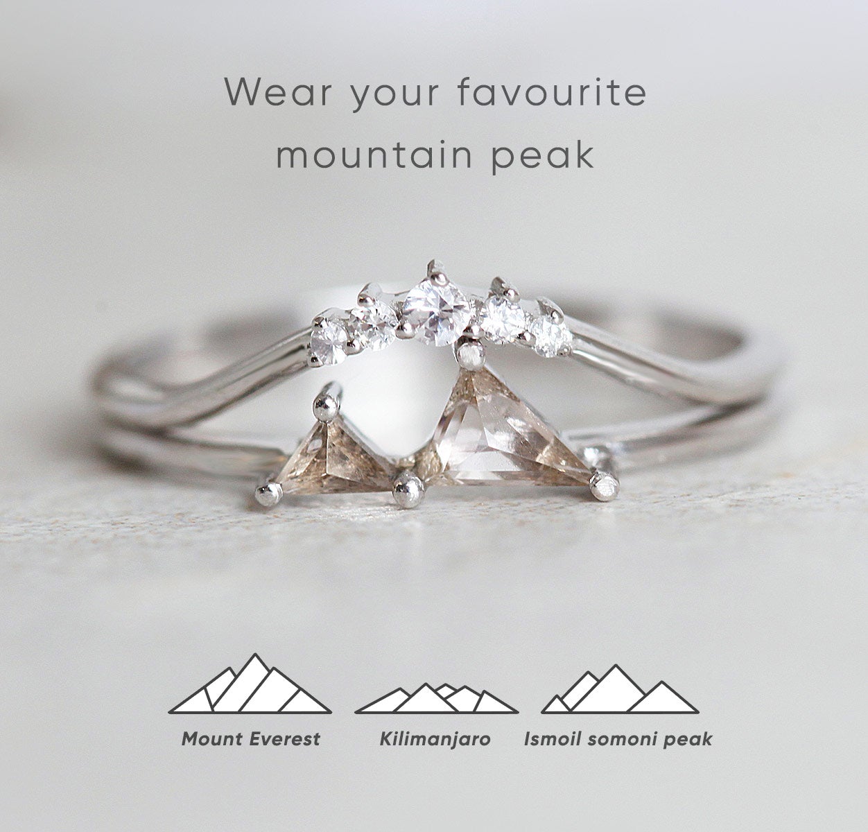 Gemstone White Gold Mountain Ring and Mountain White Gold Ring