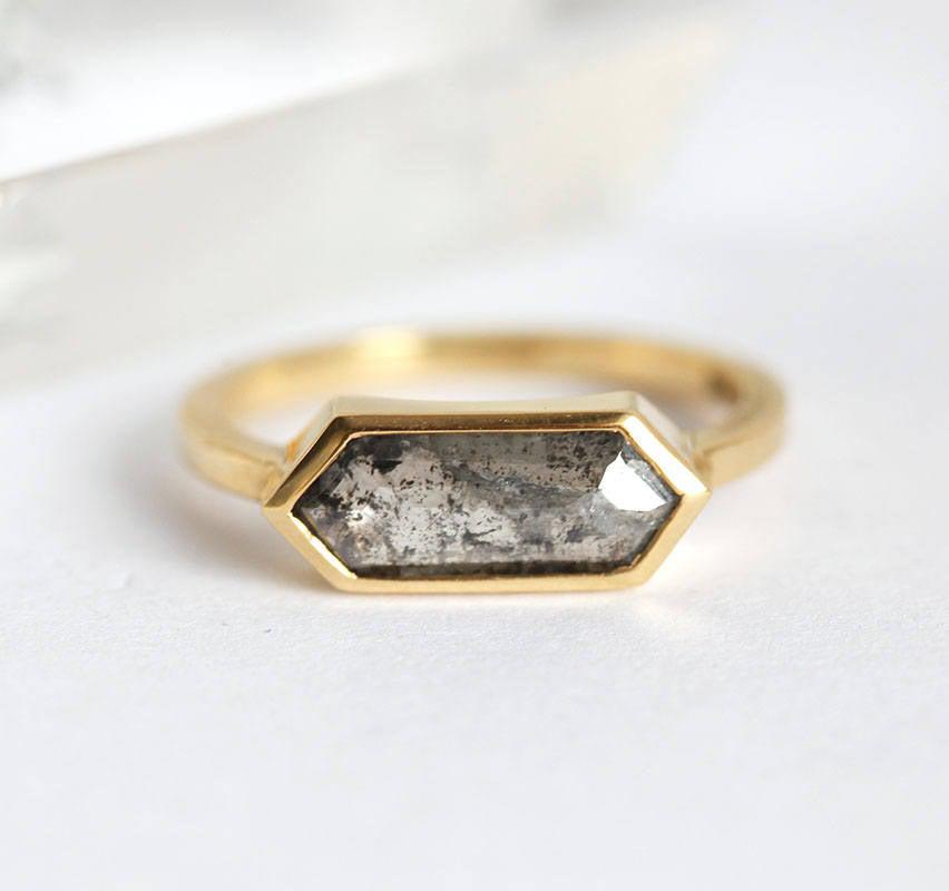 Hexagon Salt & Pepper Diamond Ring