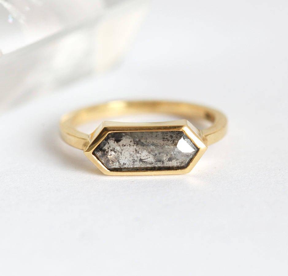 Hexagon Salt & Pepper Diamond Ring