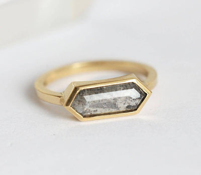 Hexagon Salt & Pepper Diamond Ring