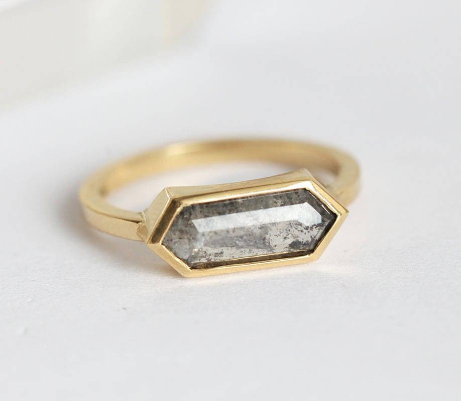Hexagon Salt & Pepper Diamond Ring