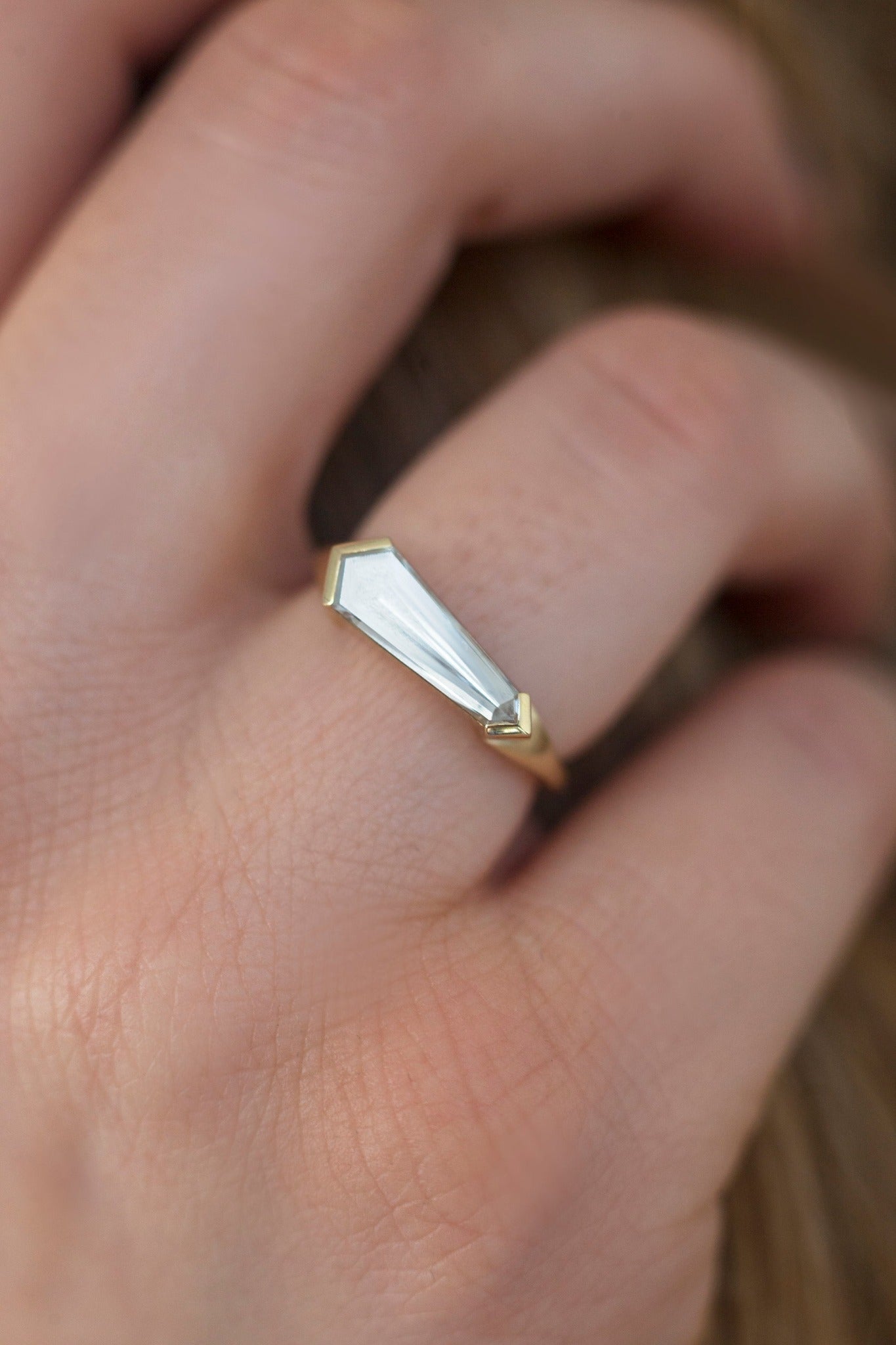 Shield-Cut White Diamond Solitaire Ring