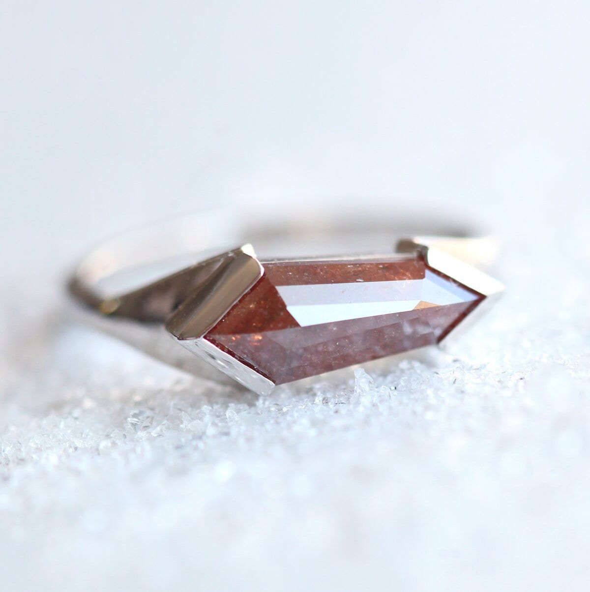 Red Shield Shape Salt & Pepper Diamond Solitaire Ring