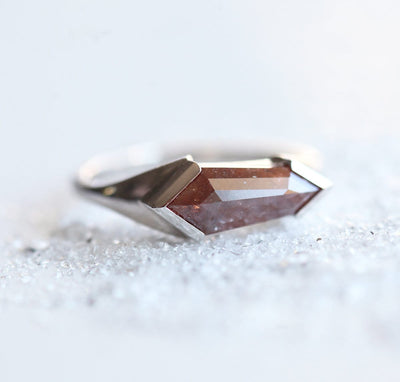 Red Shield Shape Salt & Pepper Diamond Solitaire Ring