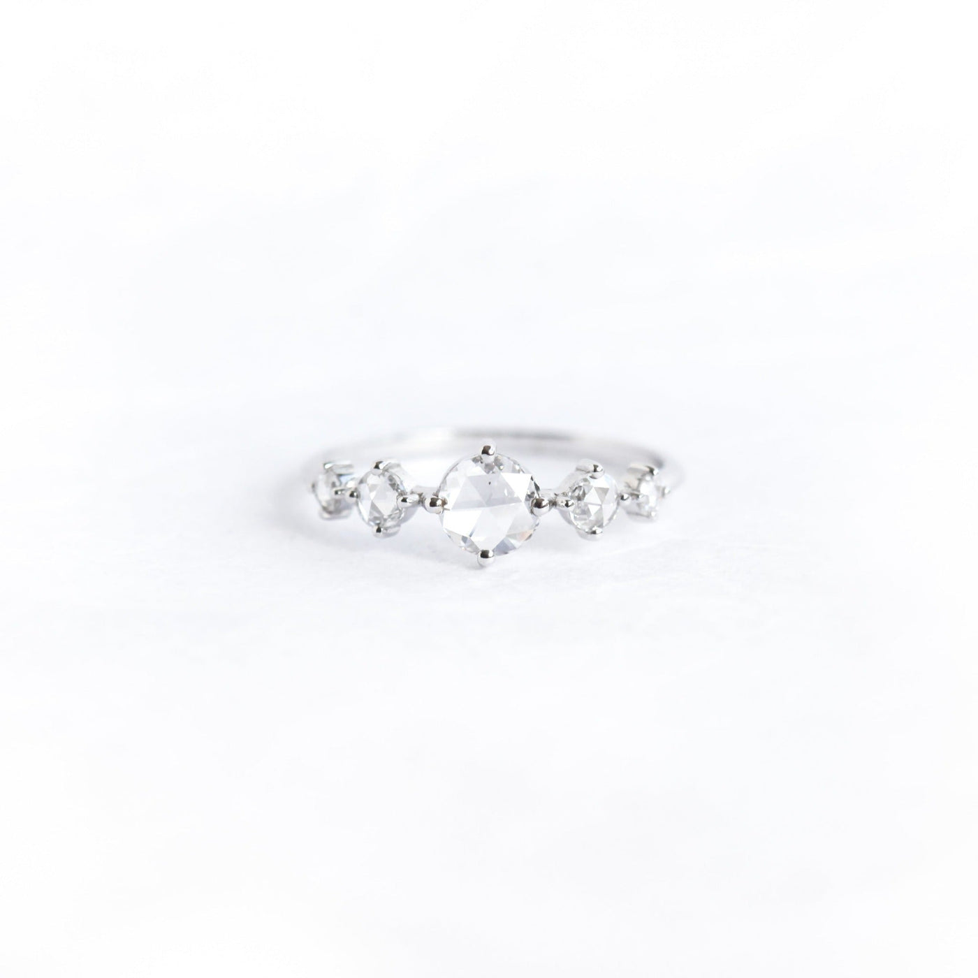Clean Design Round Rose-Cut White Diamonds with Prong Setting Ring