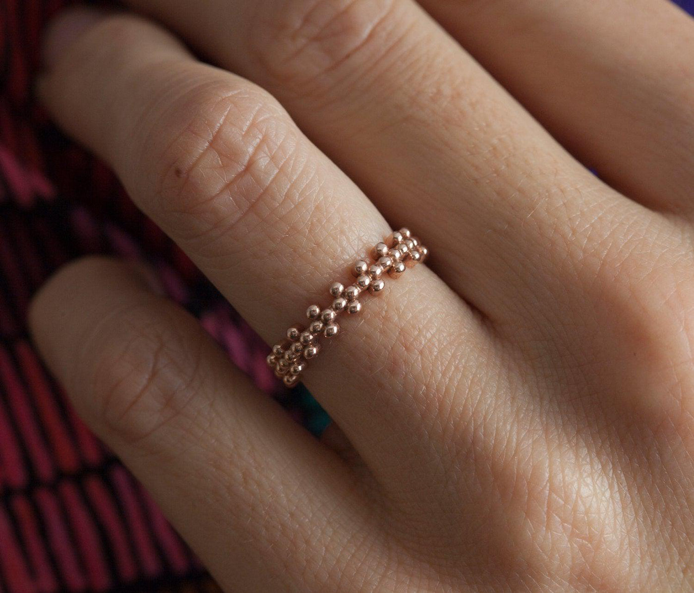 GOLD BEADED RING, BEADED CROWN RING-Capucinne