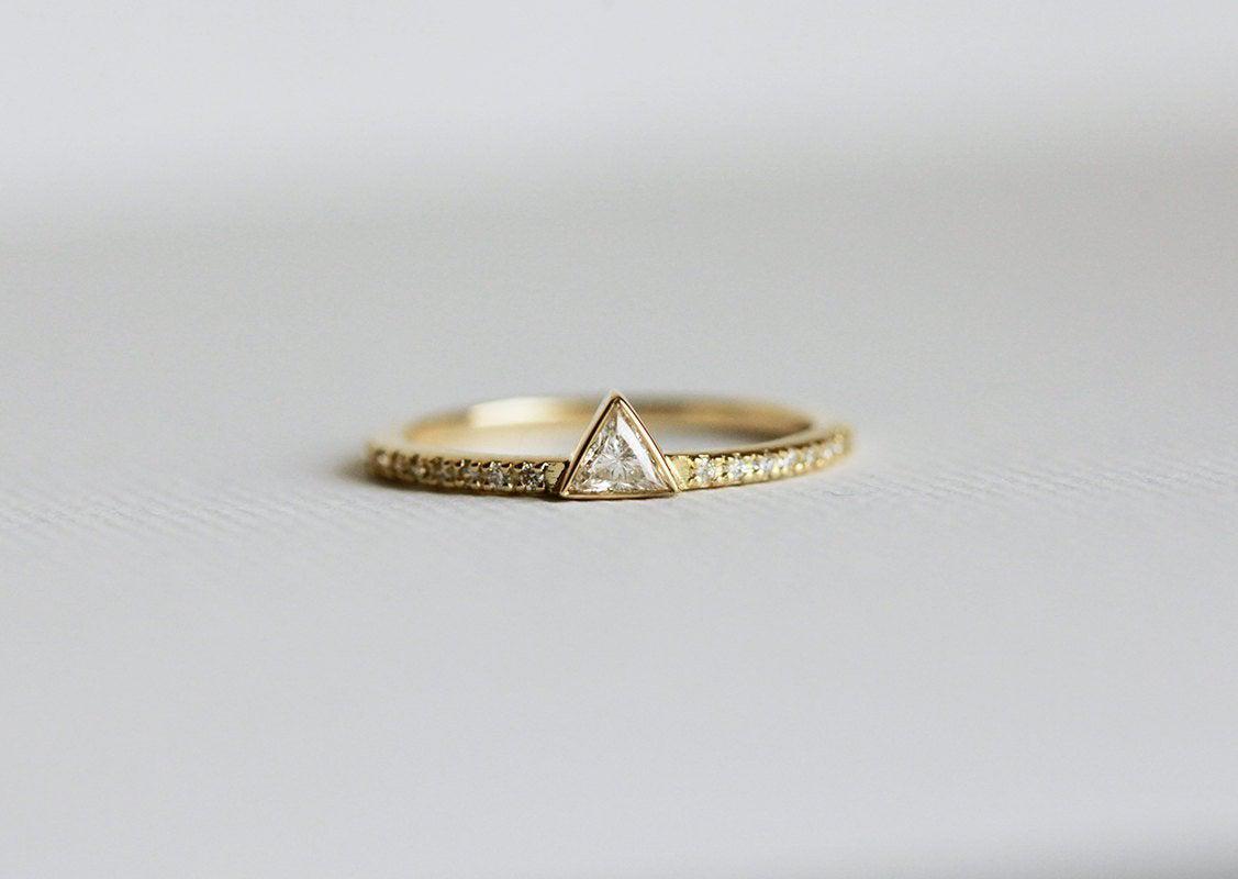 Trillion Cut White Diamond Half Eternity Diamond Pave Ring