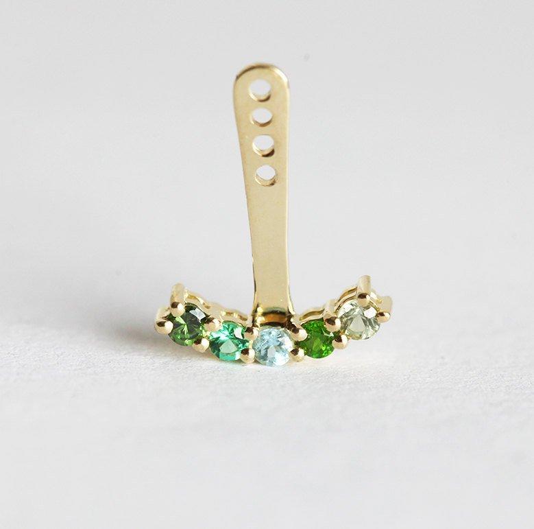 Gold ear jacket gemstone stud earrings