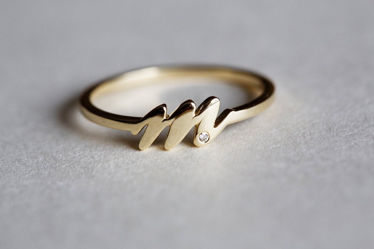 Gold Initial Ring, Dainty Initial Ring-Capucinne