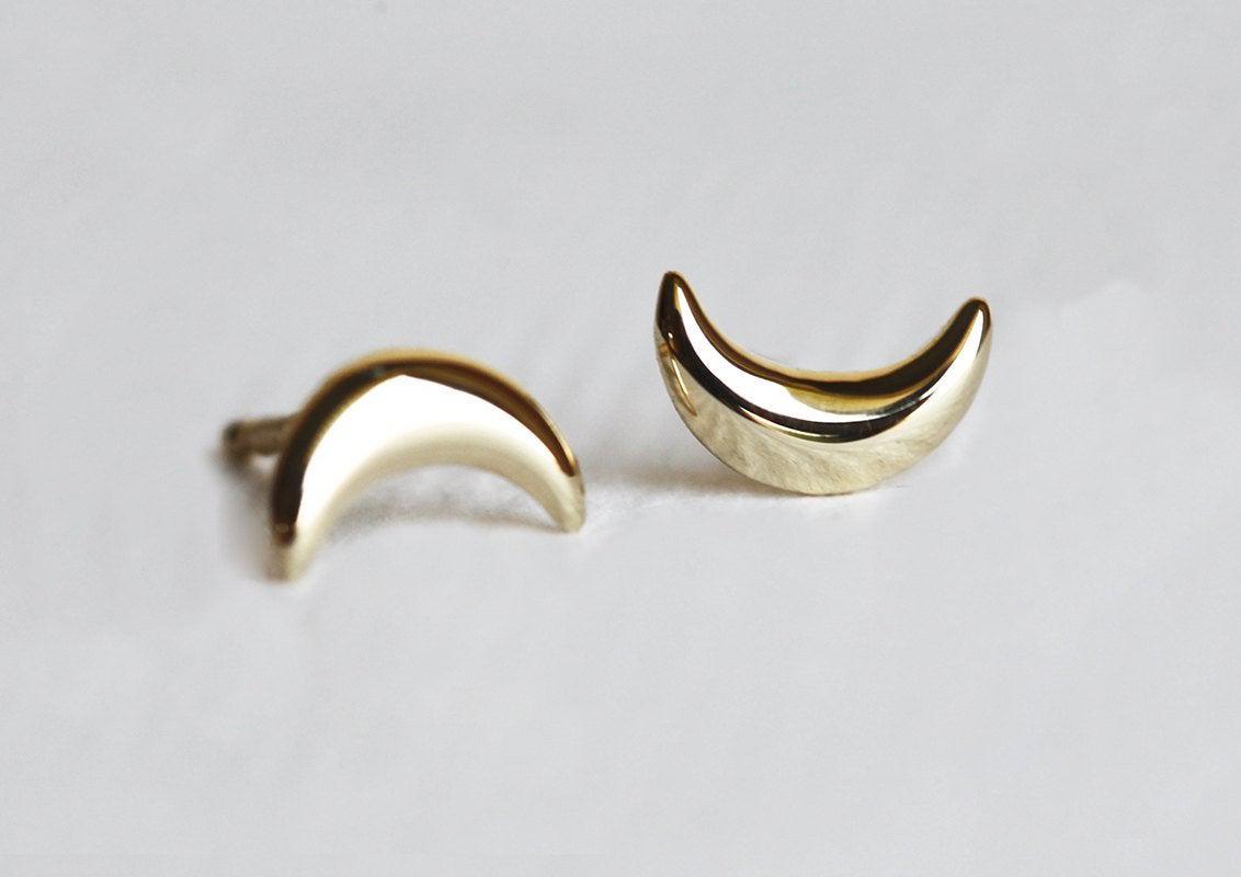 Gold crescent moon stud earrings
