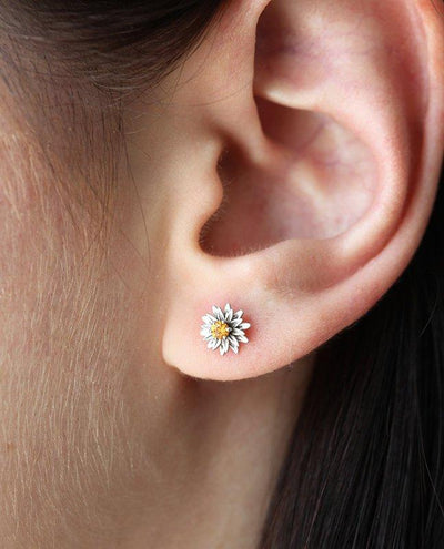 Round orange sapphire stud gold floral earrings