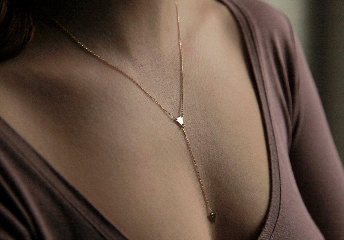 Gold lariat triangle necklace