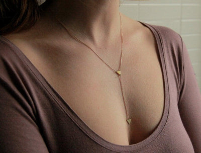 Gold lariat triangle necklace