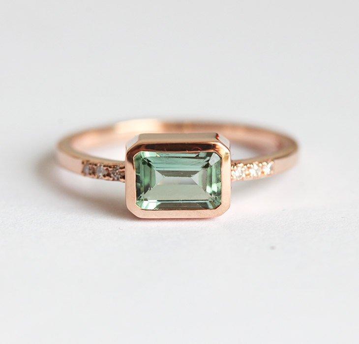 Mint Green Emerald-Cut Tourmaline Pave Diamond Ring