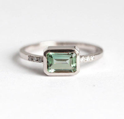 Mint Green Emerald-Cut Tourmaline Pave Diamond Ring