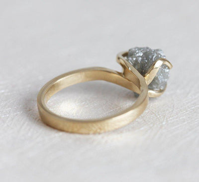 Grey Raw Shape Diamond Solitaire Ring with Prong Setting