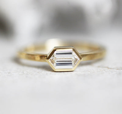 Hexagon White Diamond Bridal Ring
