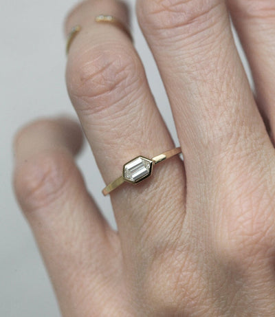Hexagon White Diamond Bridal Ring