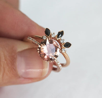 HAILEY OREGON SUNSTONE RING WITH PAVE DIAMOND BAND-Capucinne