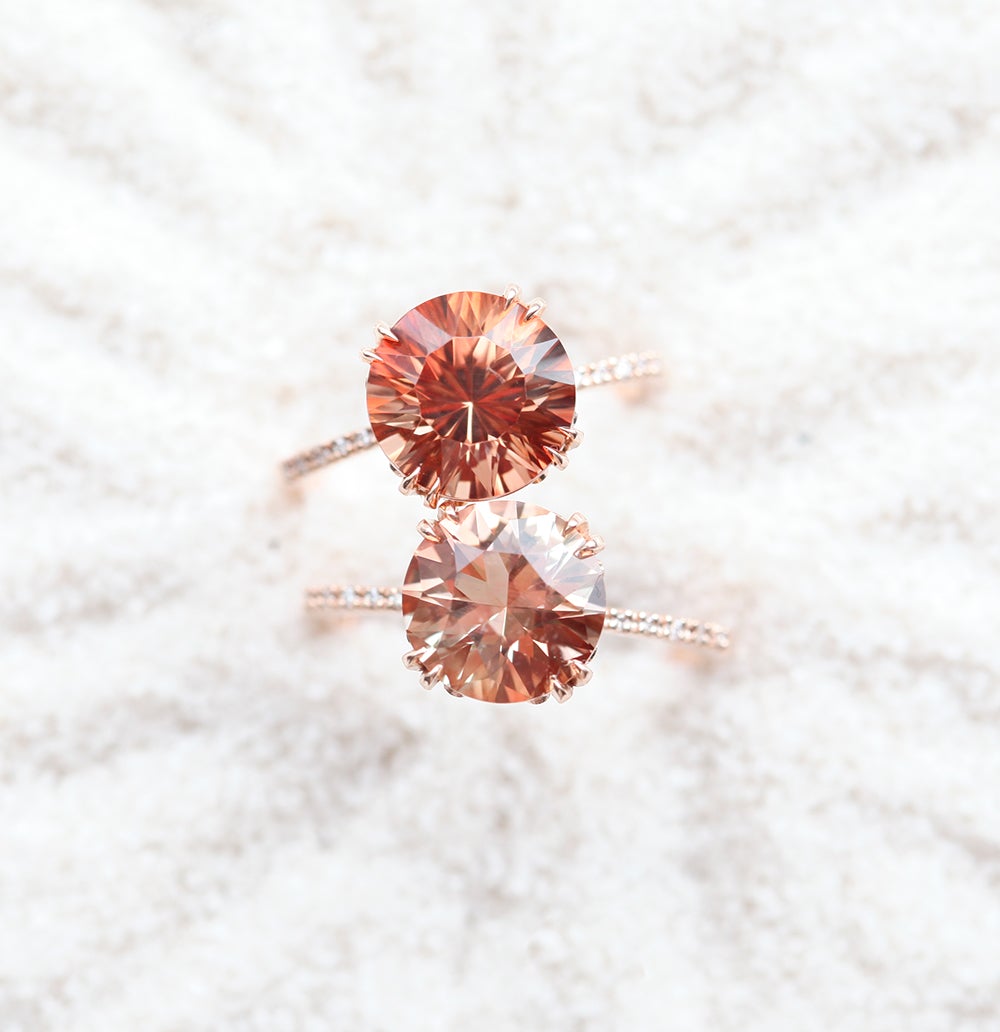 HAILEY OREGON SUNSTONE RING WITH PAVE DIAMOND BAND-Capucinne