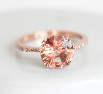 HAILEY OREGON SUNSTONE RING WITH PAVE DIAMOND BAND-Capucinne