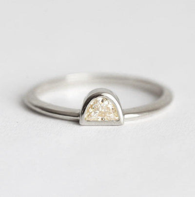 Half Moon White Diamond Solitaire Ring