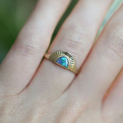 Sunset Engagement Ring With A Half-moon-cut Black Opal