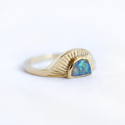 Sunset Engagement Ring With A Half-moon-cut Black Opal