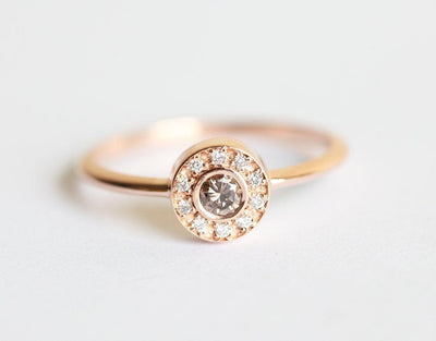 Round Champagne Diamond Halo Wedding Ring