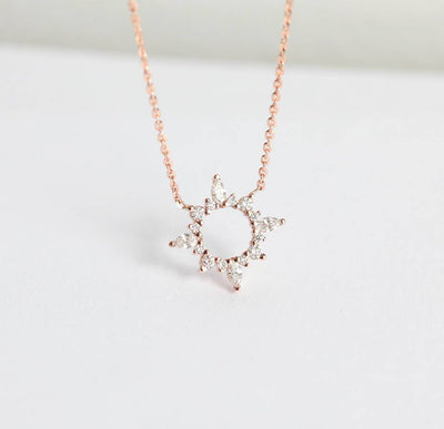 White Diamonds in various shapes forming a Halo Star, Gold Chain Diamond Necklace