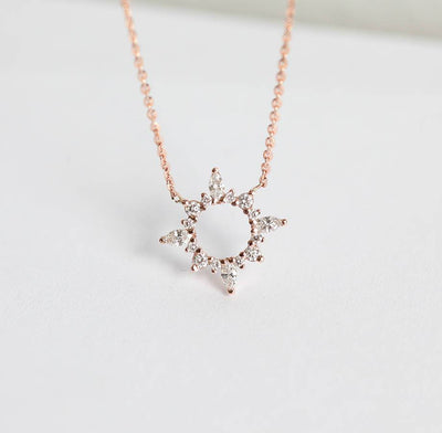 White Diamonds in various shapes forming a Halo Star, Gold Chain Diamond Necklace