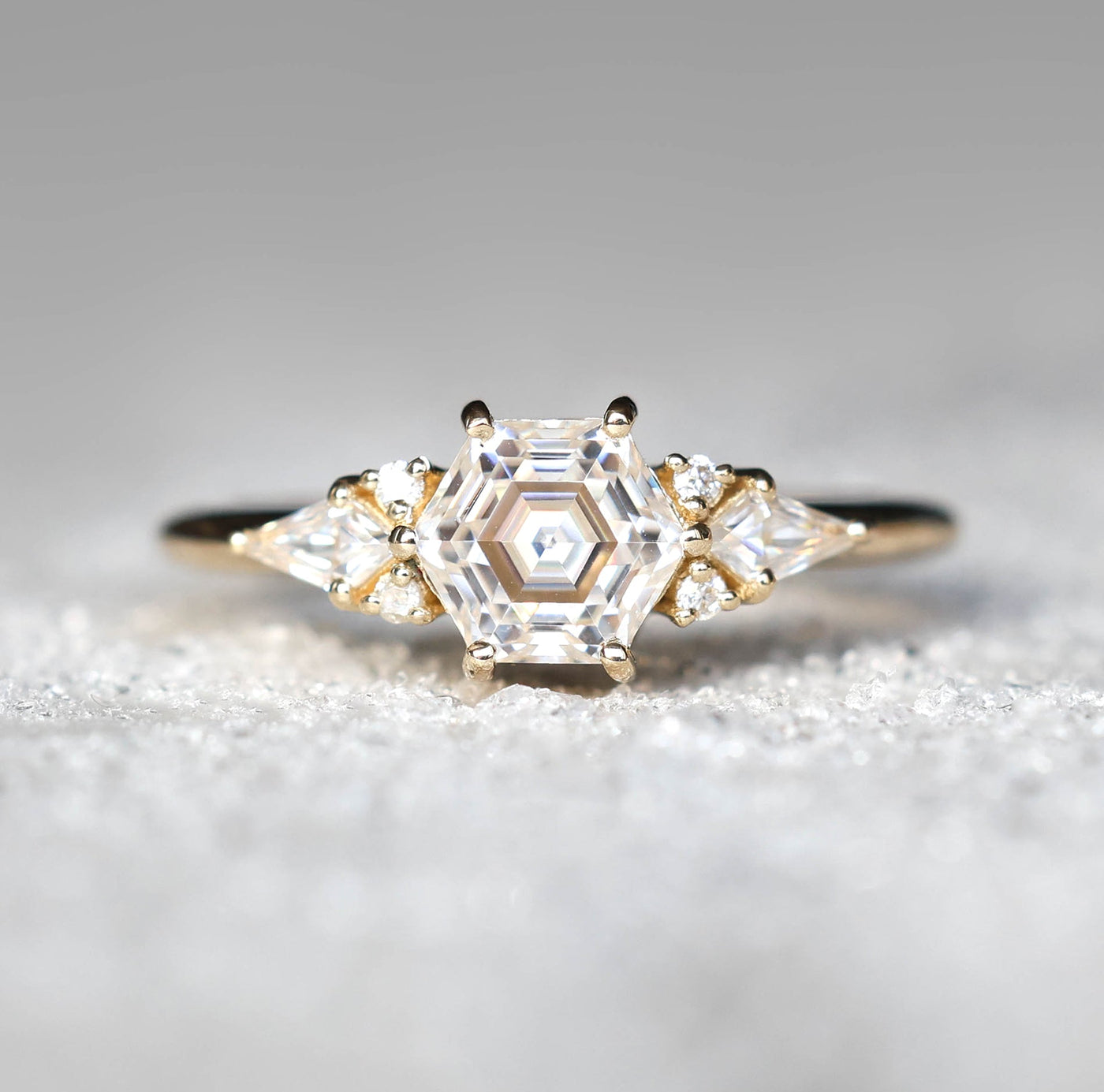 Harmony hexagon diamond engagement ring