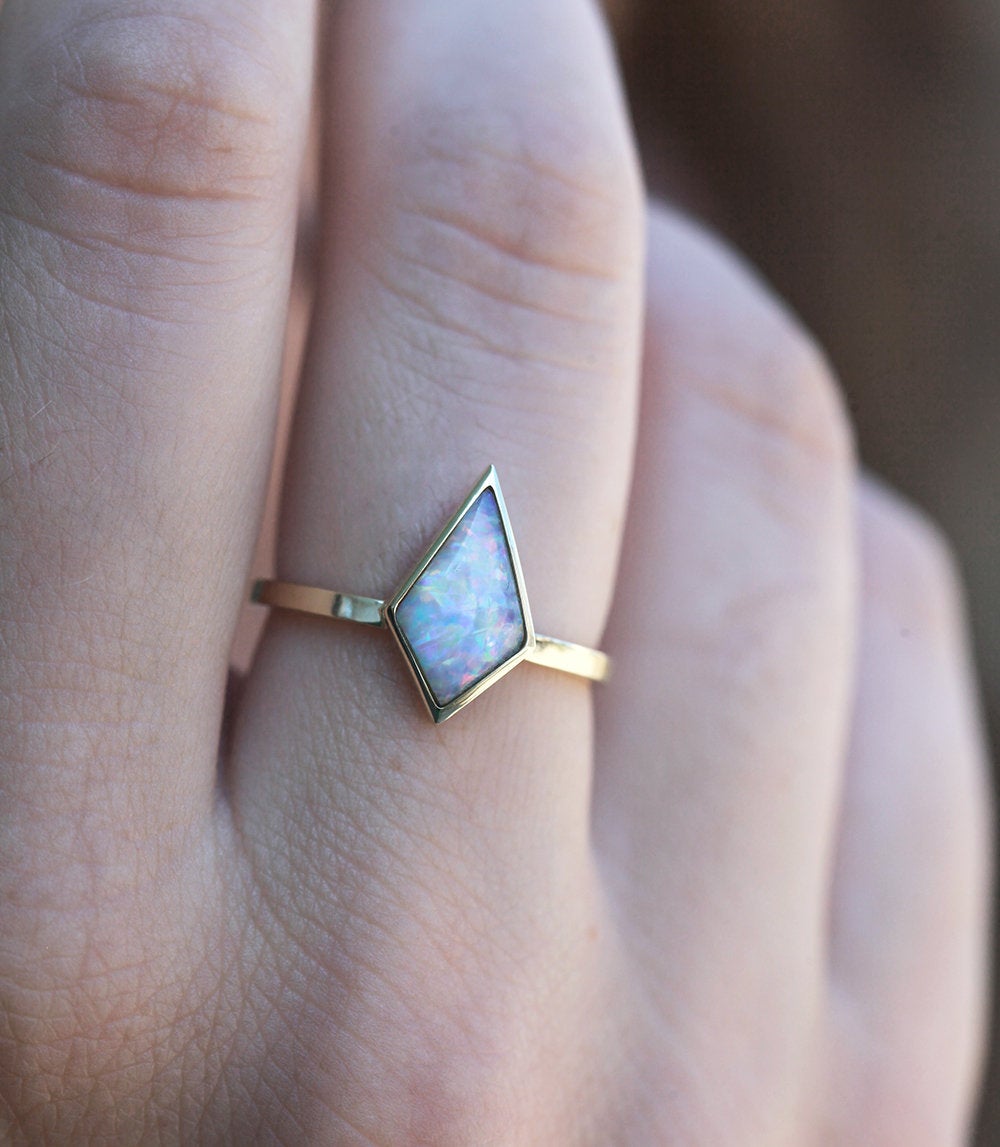 Kite White Opal Solitaire Ring