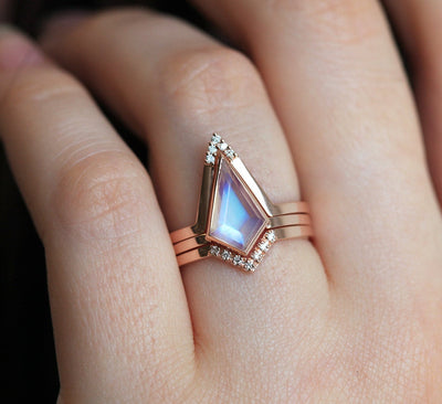 Kite White Opal Solitaire Ring Set with Complementary White Round Diamonds