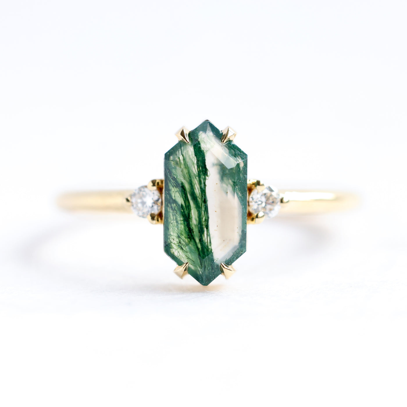 Hayley Hexagon Moss Agate Ring with Diamonds moss agate rings