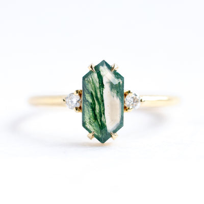 Hayley Hexagon Moss Agate Ring with Diamonds moss agate rings