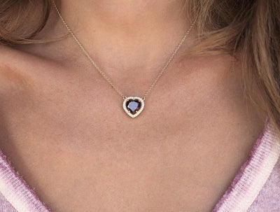 Heart Shape Garnet Diamond Halo Necklace